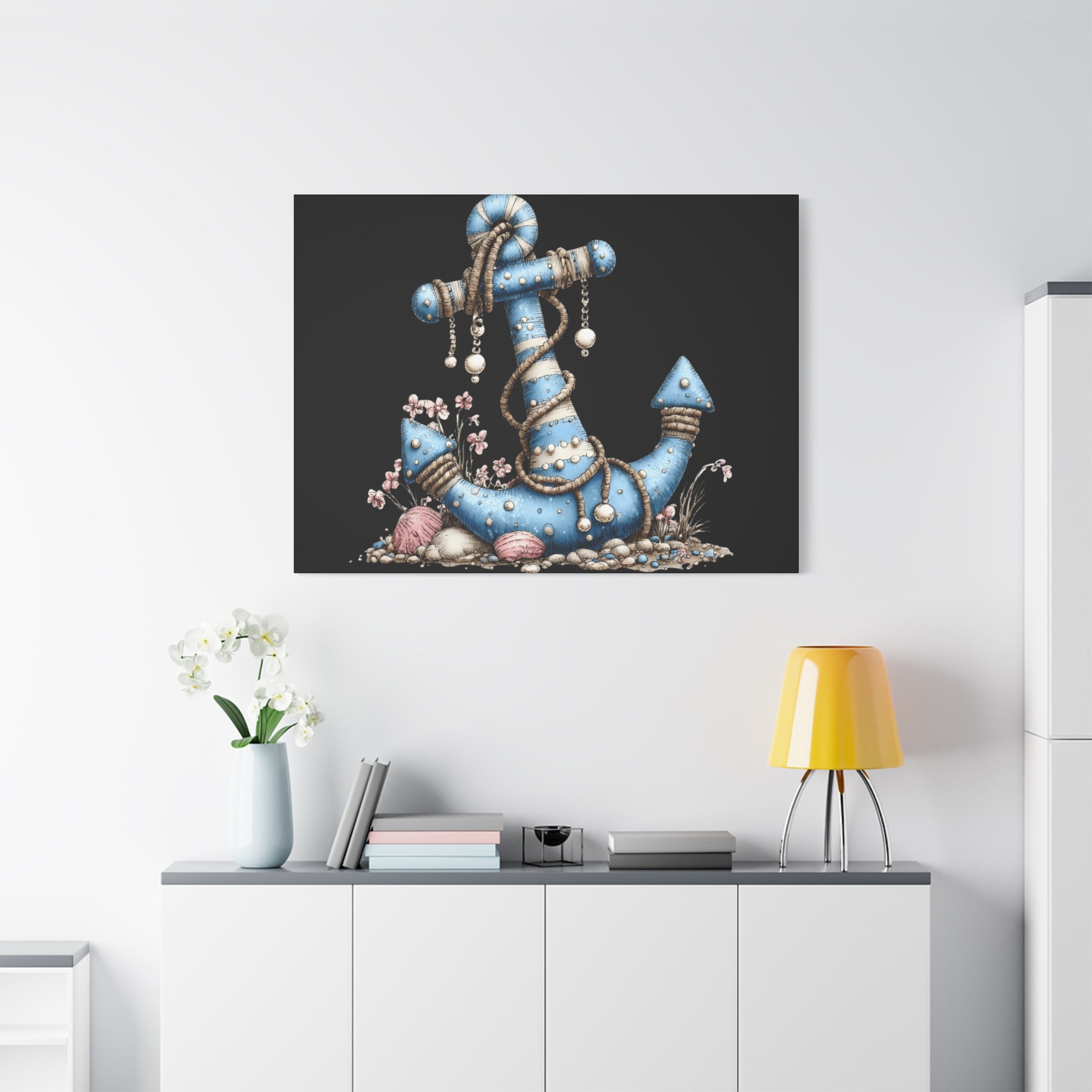 Nautical Blue Anchor Canvas Art — Coastal Wall Decor