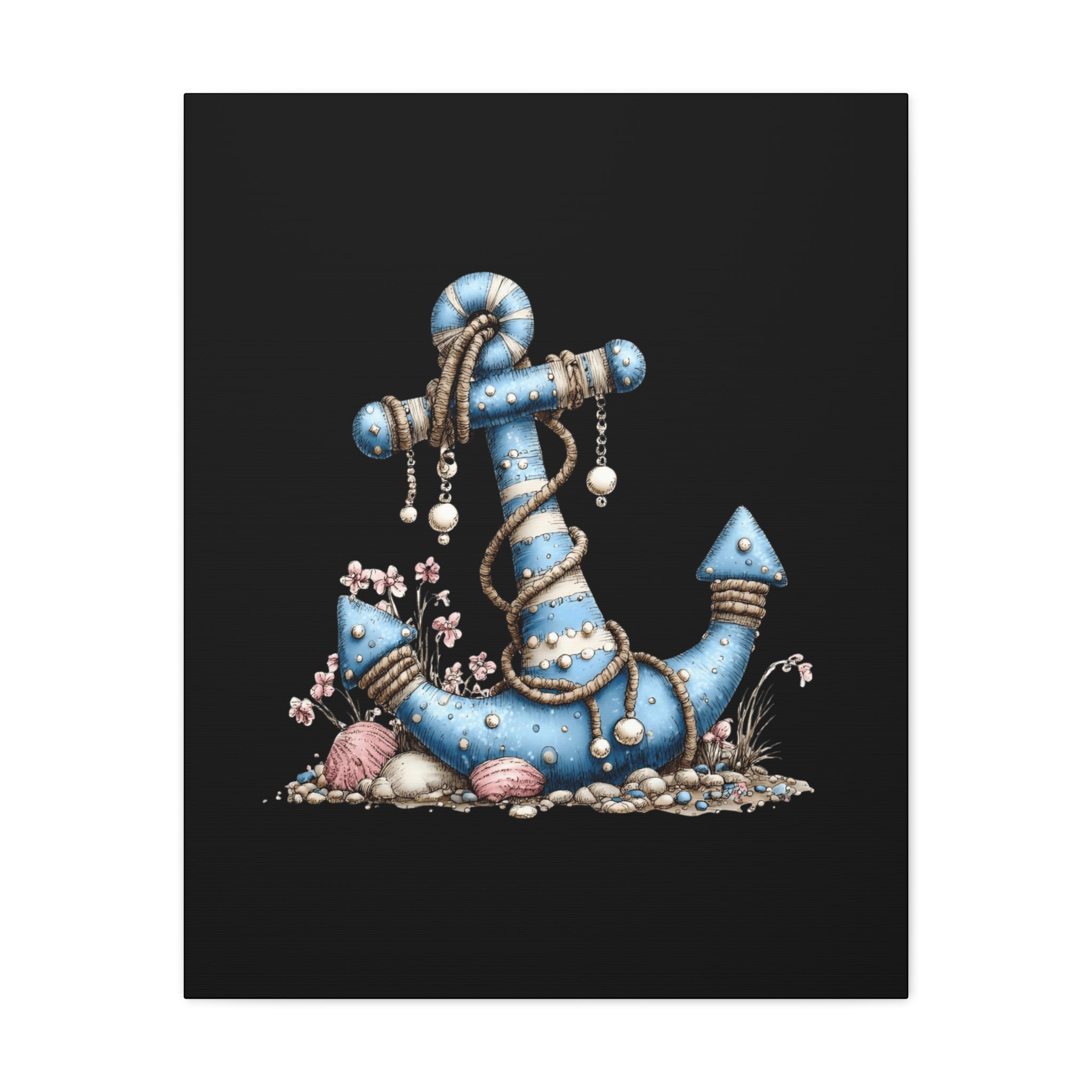 Nautical Blue Anchor Canvas Art — Coastal Wall Decor