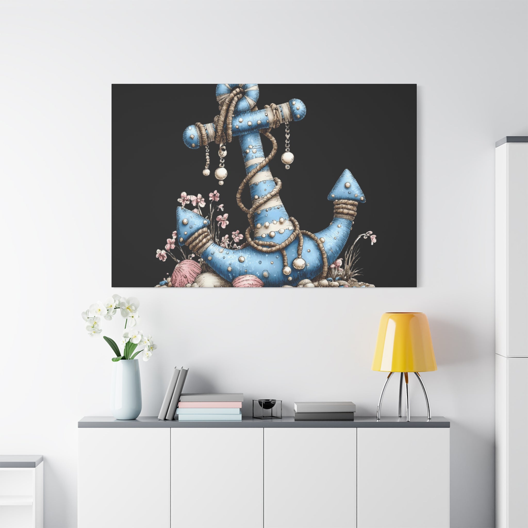 Nautical Blue Anchor Canvas Art — Coastal Wall Decor