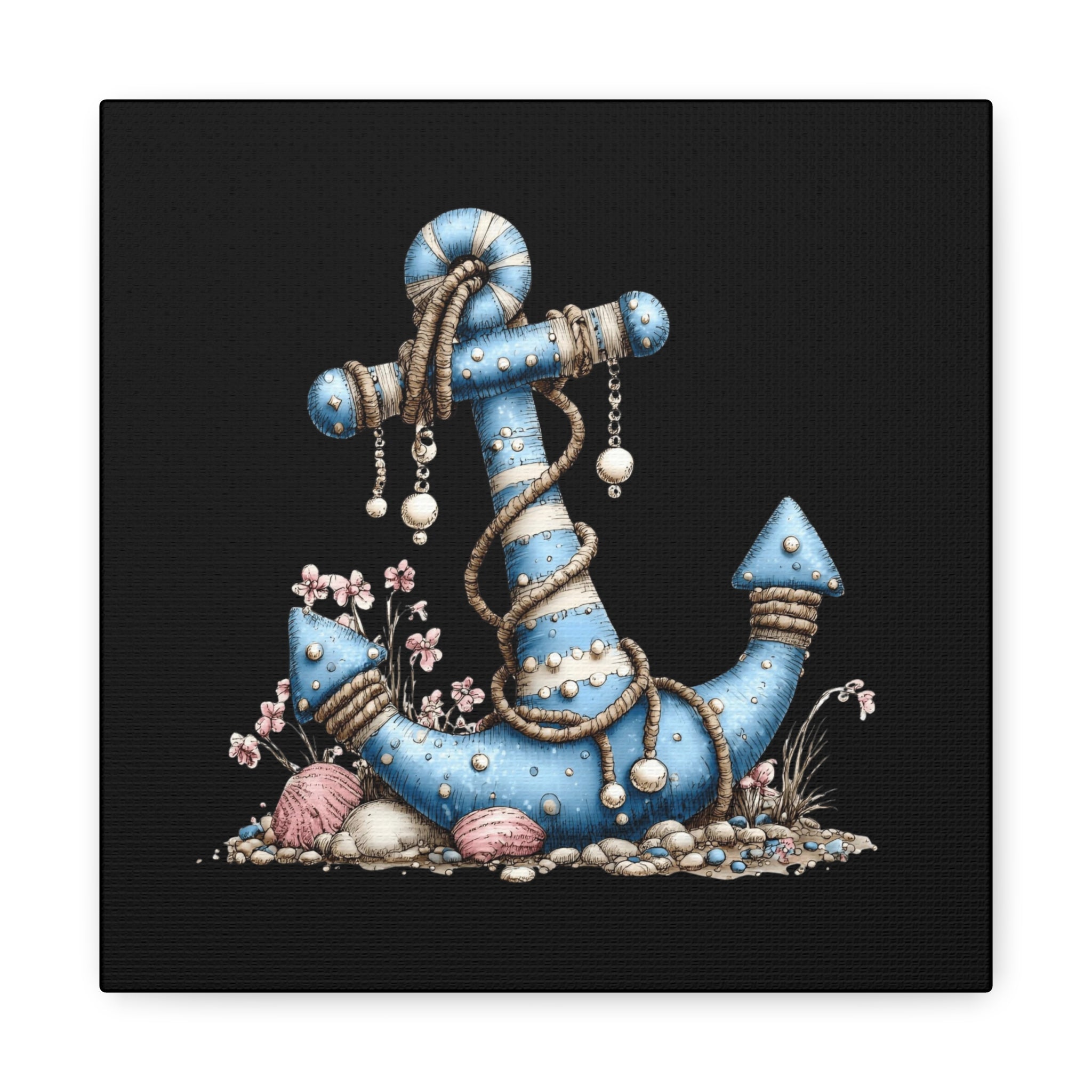 Nautical Blue Anchor Canvas Art — Coastal Wall Decor