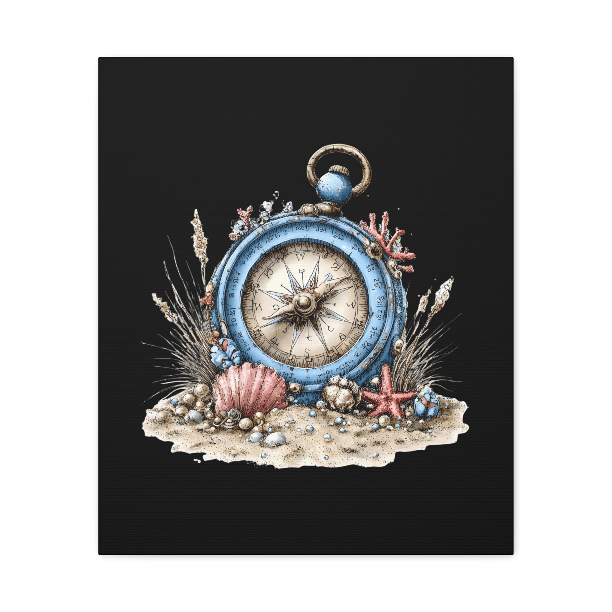 Nautical Compass Canvas Wall Art — Vintage Sea Shell Beach Decor