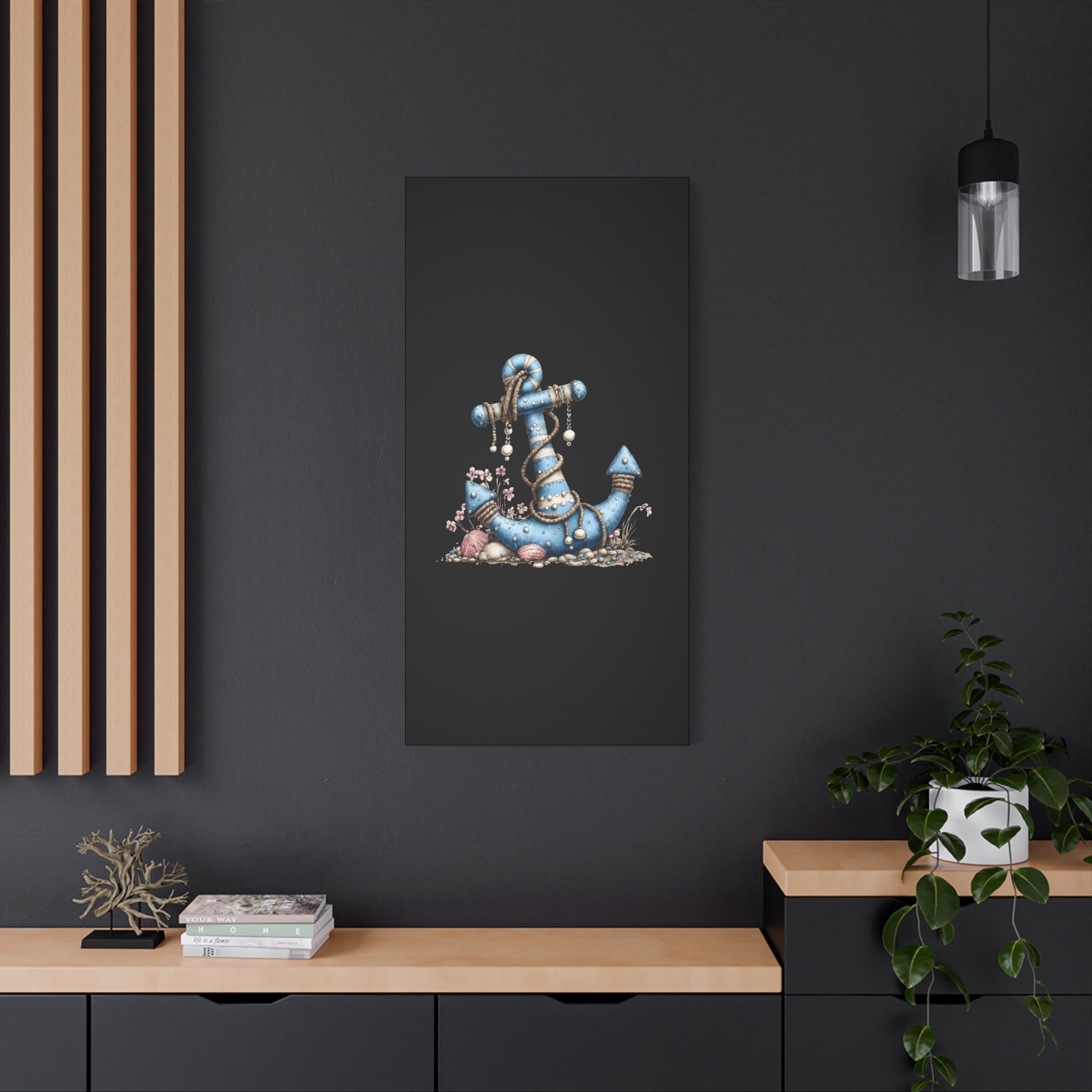 Nautical Blue Anchor Canvas Art — Coastal Wall Decor