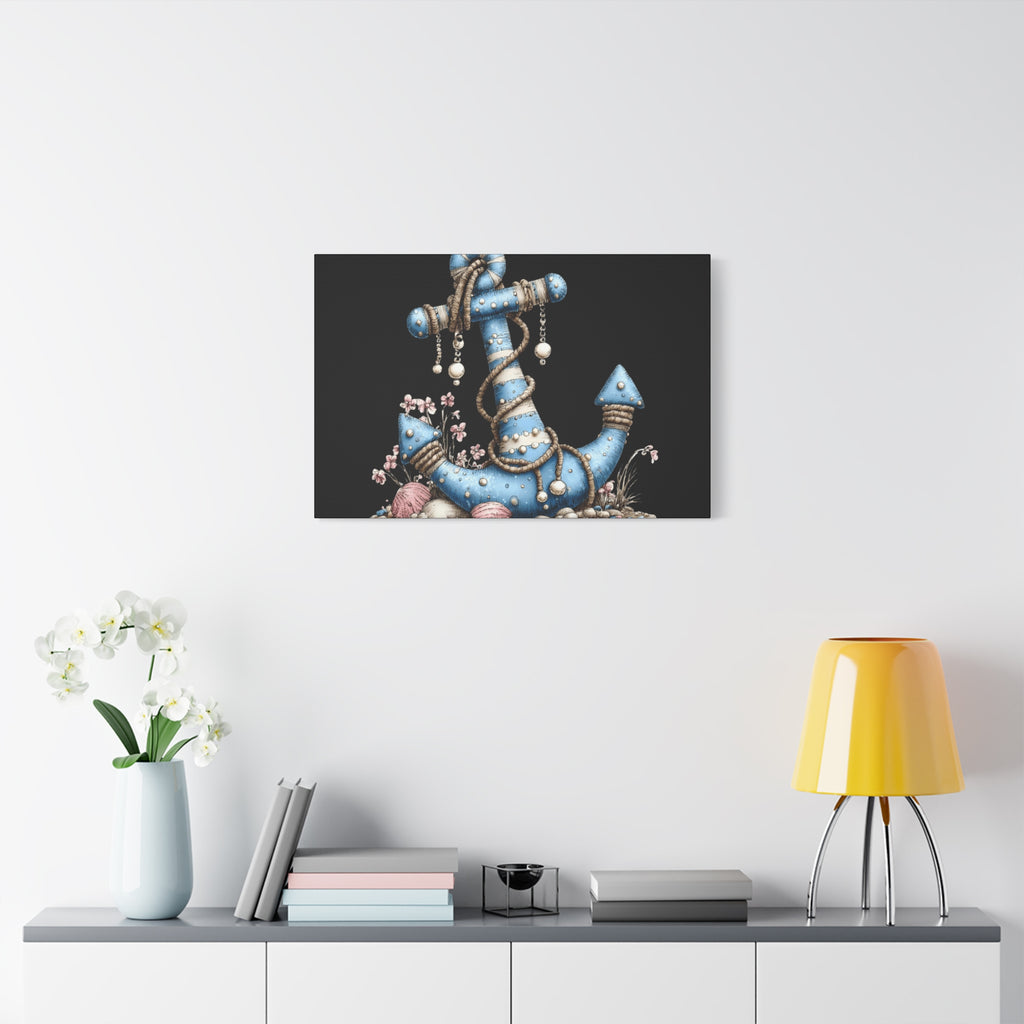 Nautical Blue Anchor Canvas Art — Coastal Wall Decor