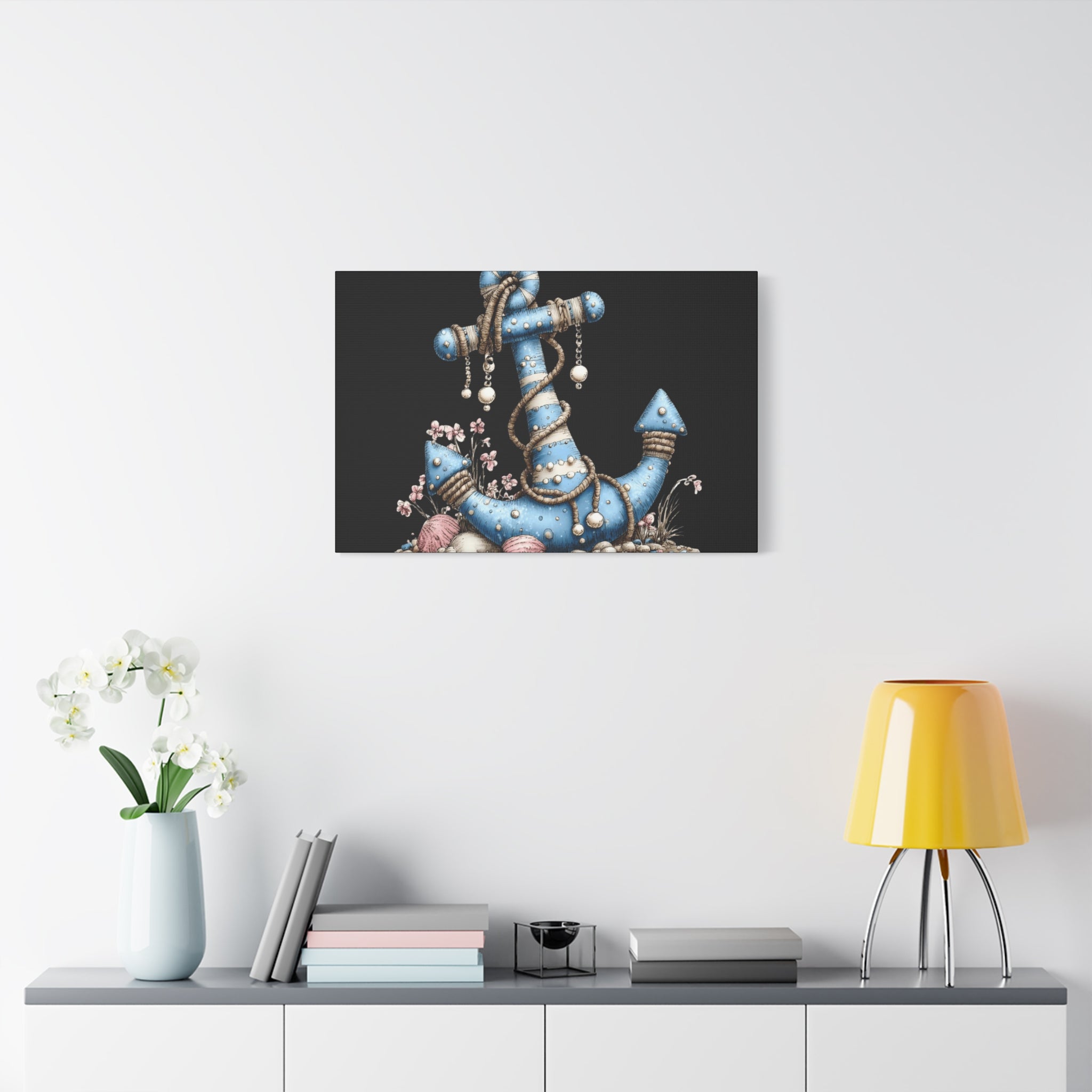 Nautical Blue Anchor Canvas Art — Coastal Wall Decor