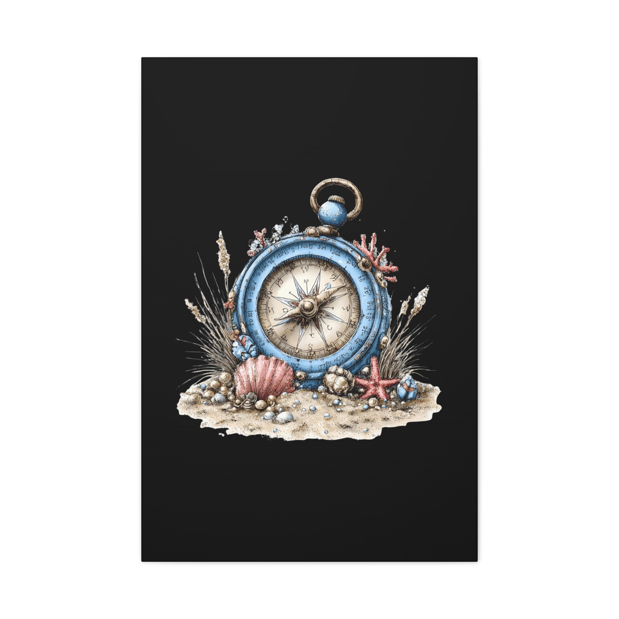 Nautical Compass Canvas Wall Art — Vintage Sea Shell Beach Decor