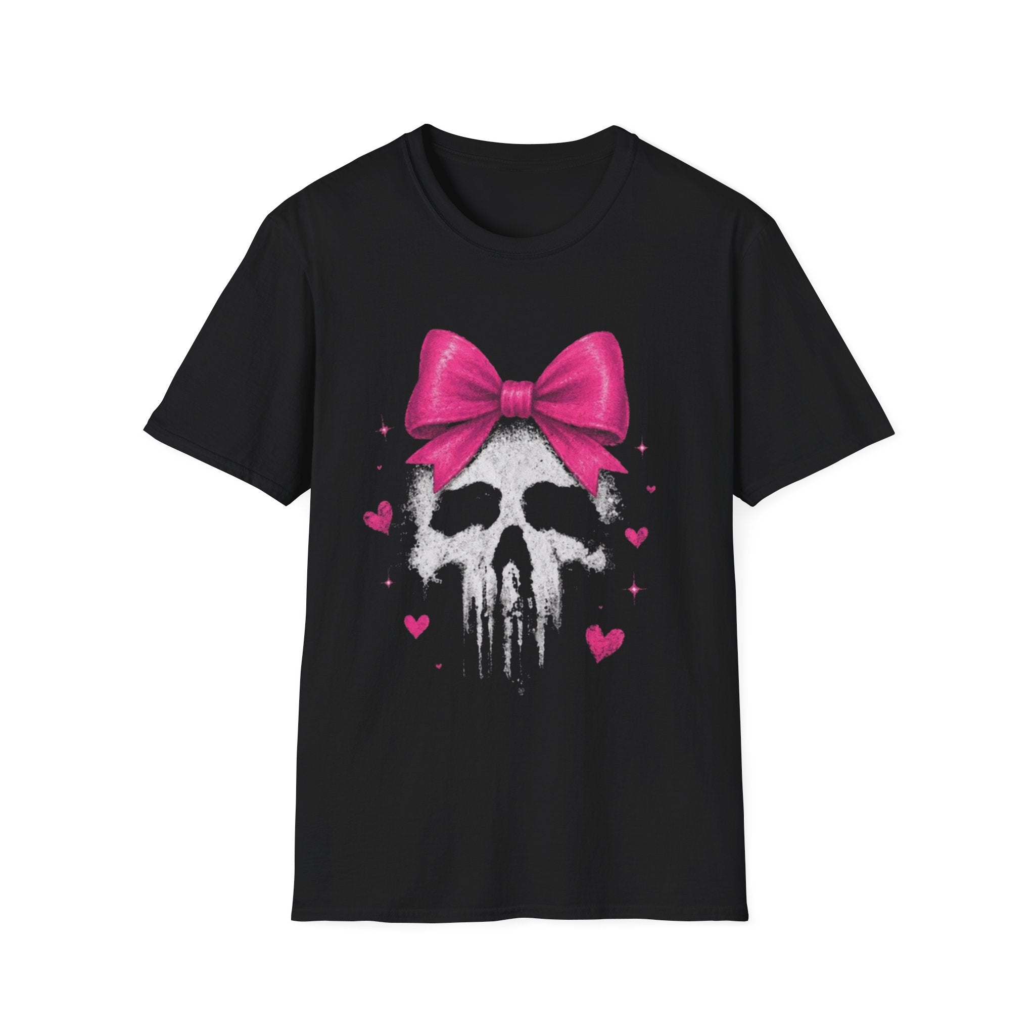 Pink Bow Skull T-Shirt — Cute Gothic Heart Graphic Tee