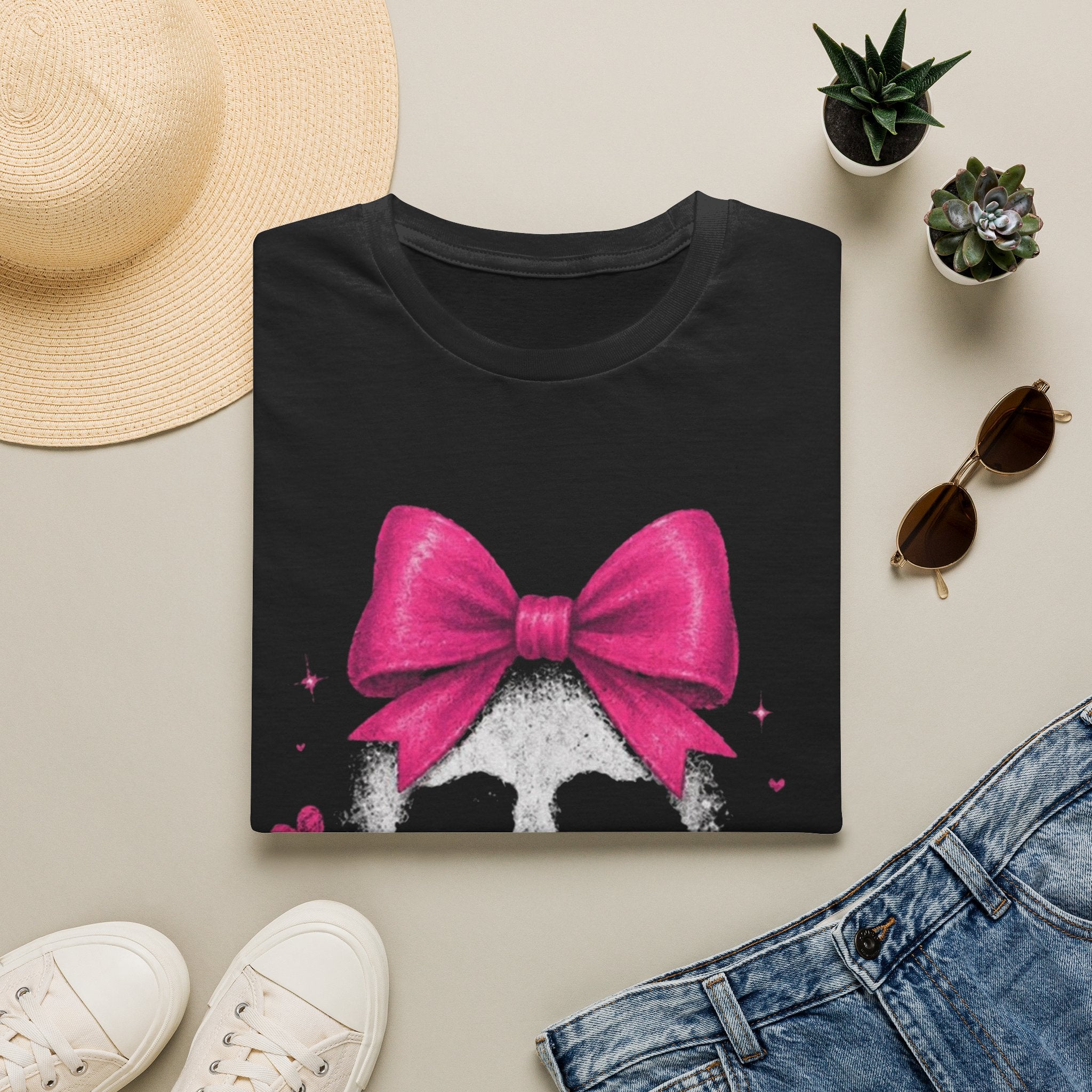 Pink Bow Skull T-Shirt — Cute Gothic Heart Graphic Tee
