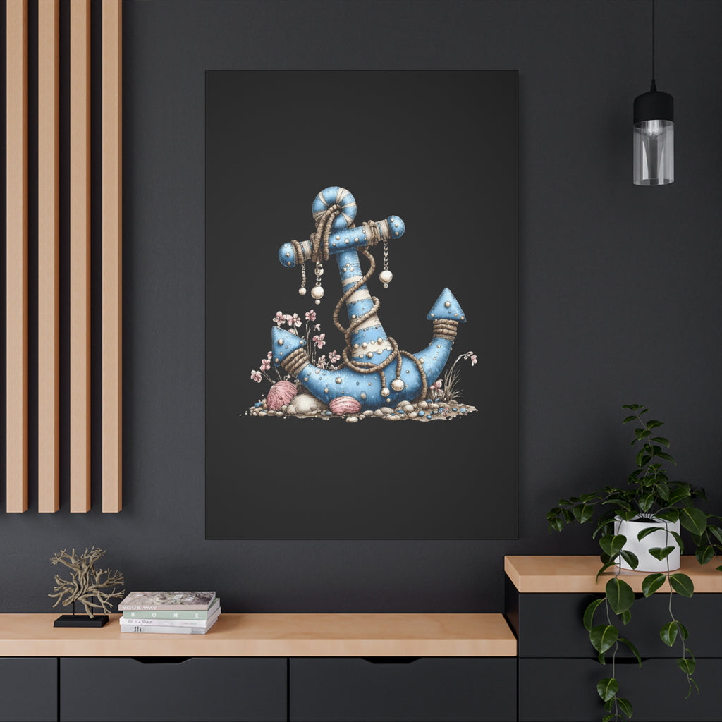 Nautical Blue Anchor Canvas Art — Coastal Wall Decor