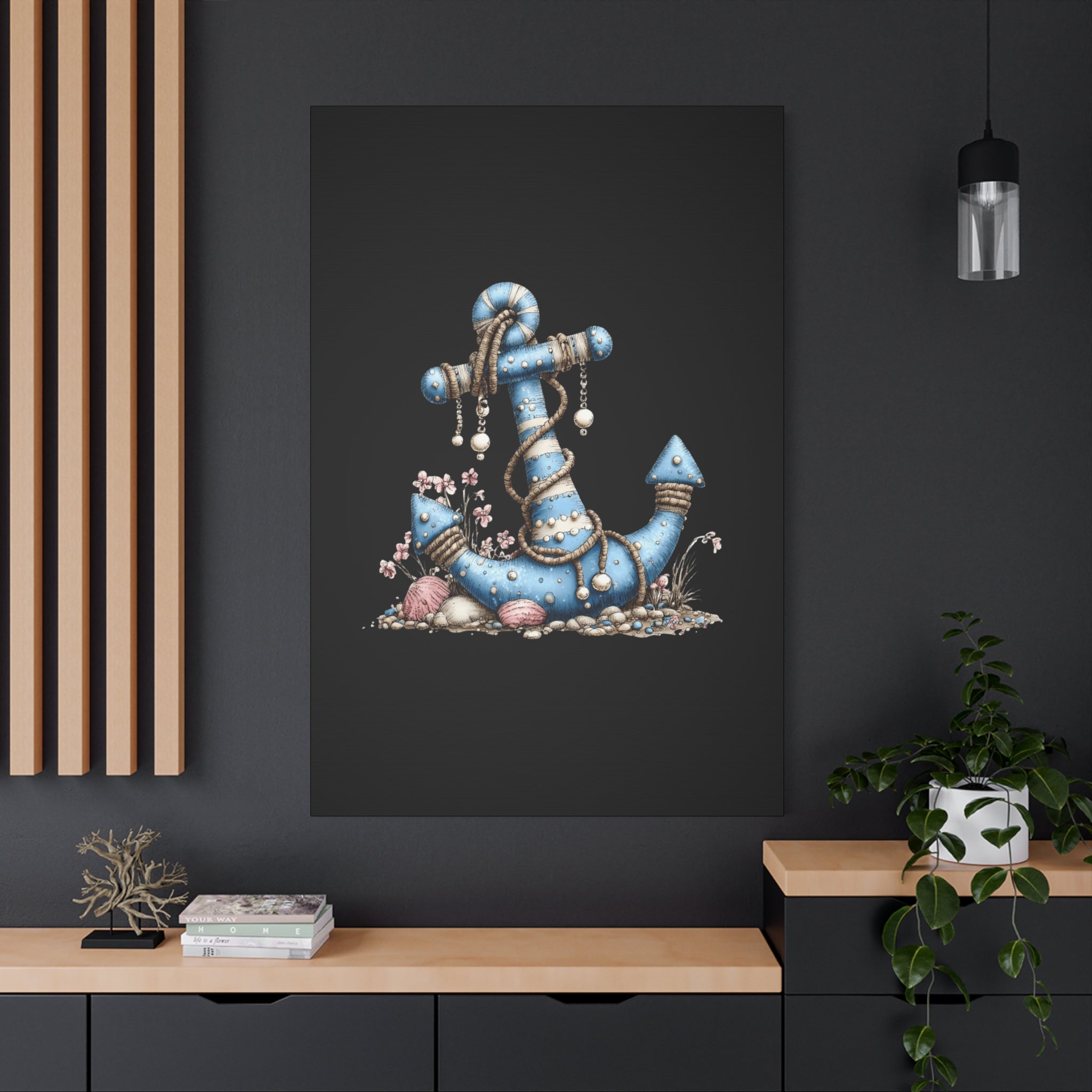 Nautical Blue Anchor Canvas Art — Coastal Wall Decor