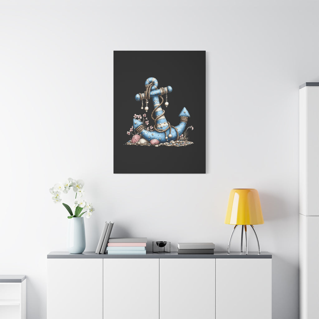 Nautical Blue Anchor Canvas Art — Coastal Wall Decor