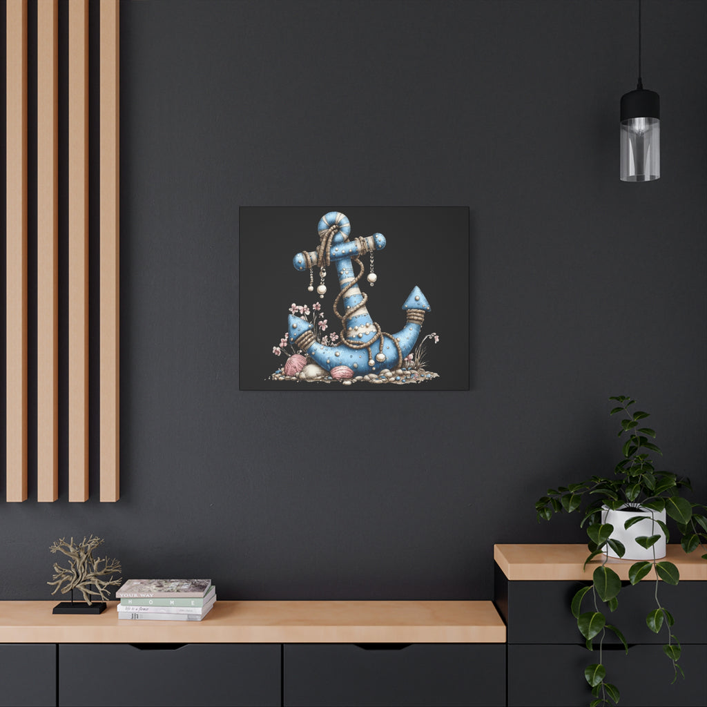 Nautical Blue Anchor Canvas Art — Coastal Wall Decor