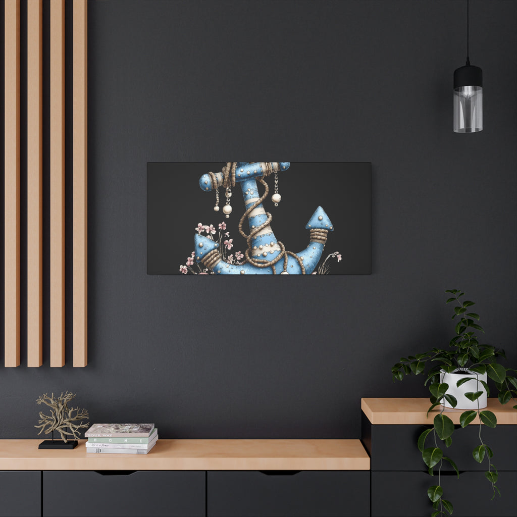 Nautical Blue Anchor Canvas Art — Coastal Wall Decor