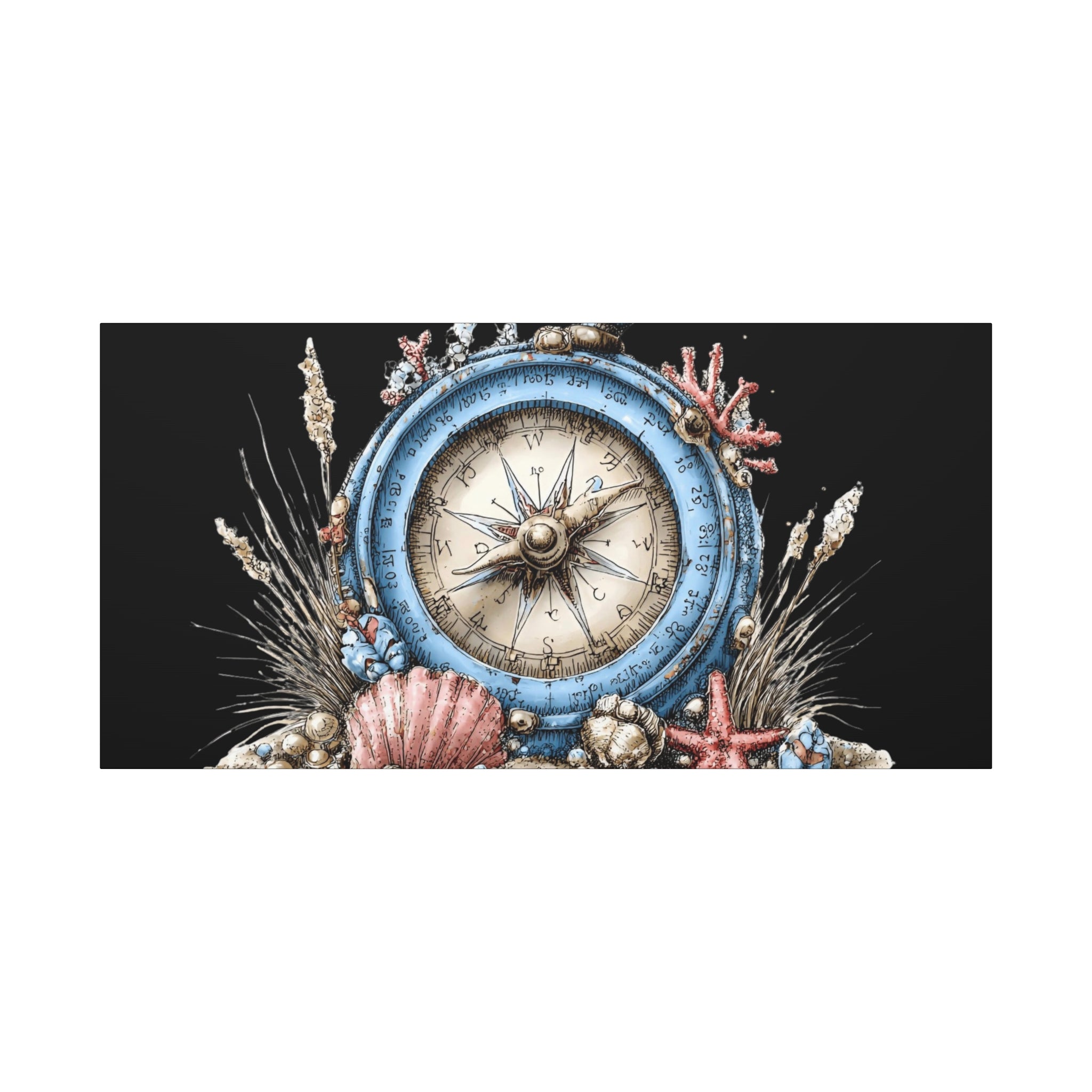 Nautical Compass Canvas Wall Art — Vintage Sea Shell Beach Decor