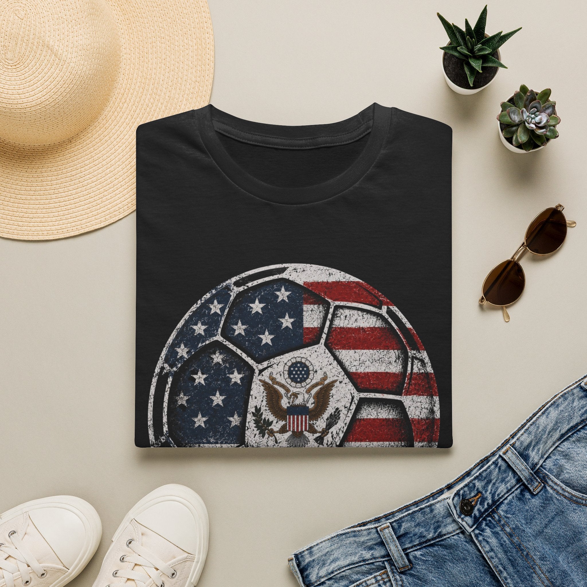 USA Soccer Ball T‑Shirt — American Flag Eagle Football Tee