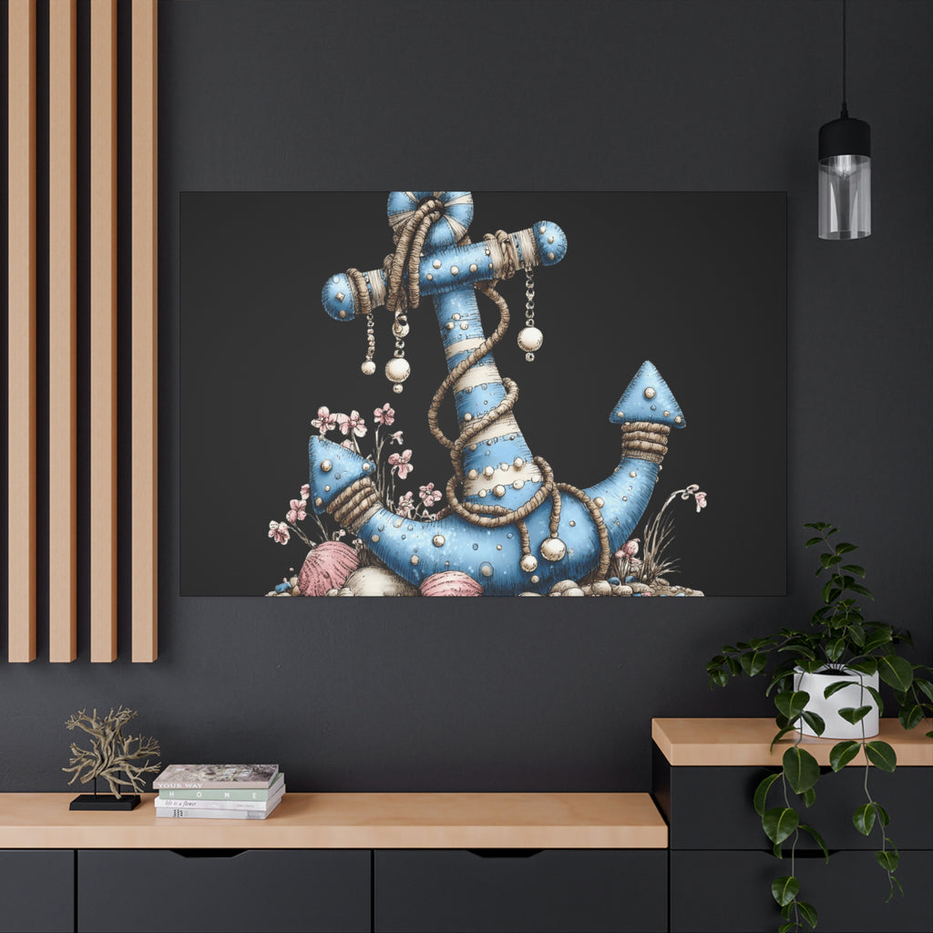 Nautical Blue Anchor Canvas Art — Coastal Wall Decor