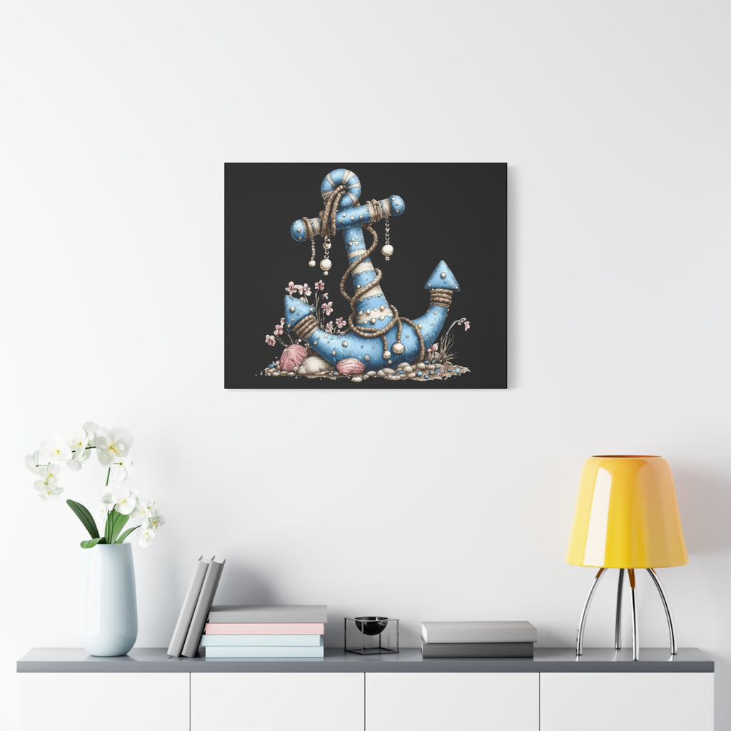 Nautical Blue Anchor Canvas Art — Coastal Wall Decor