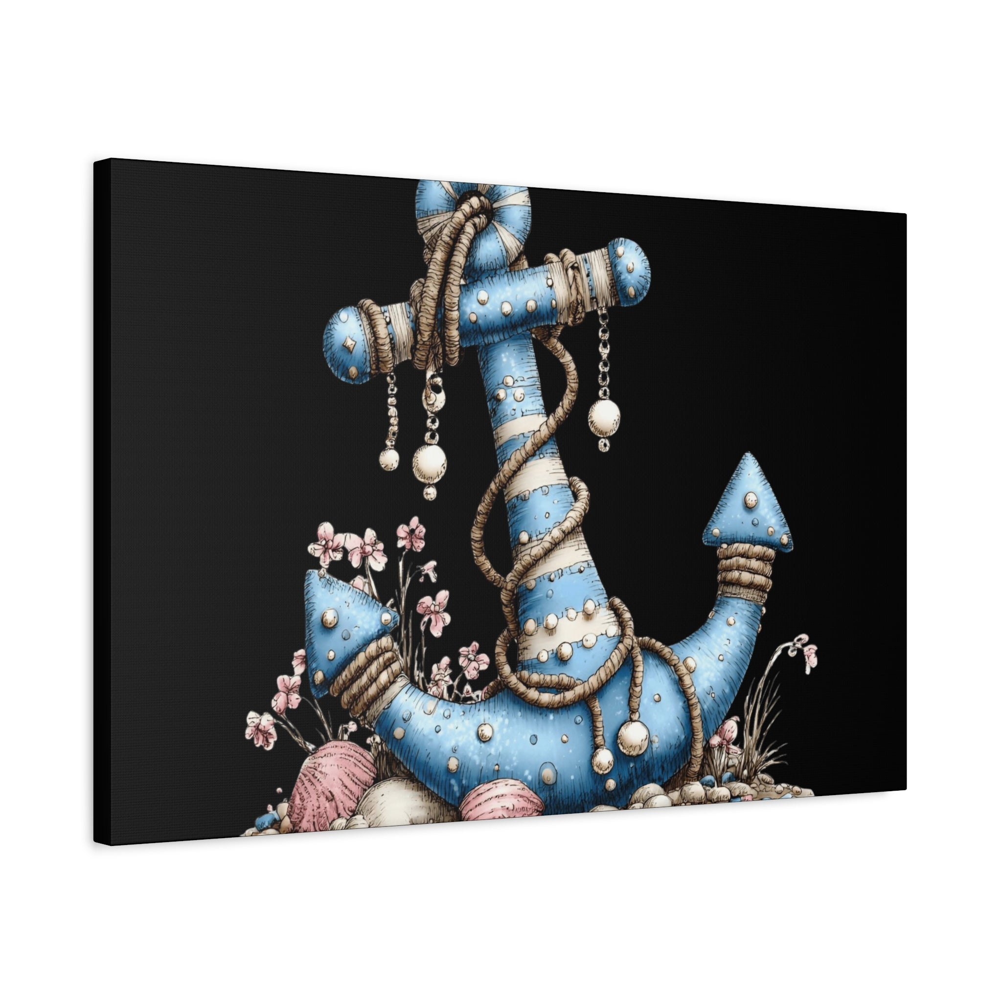 Nautical Blue Anchor Canvas Art — Coastal Wall Decor