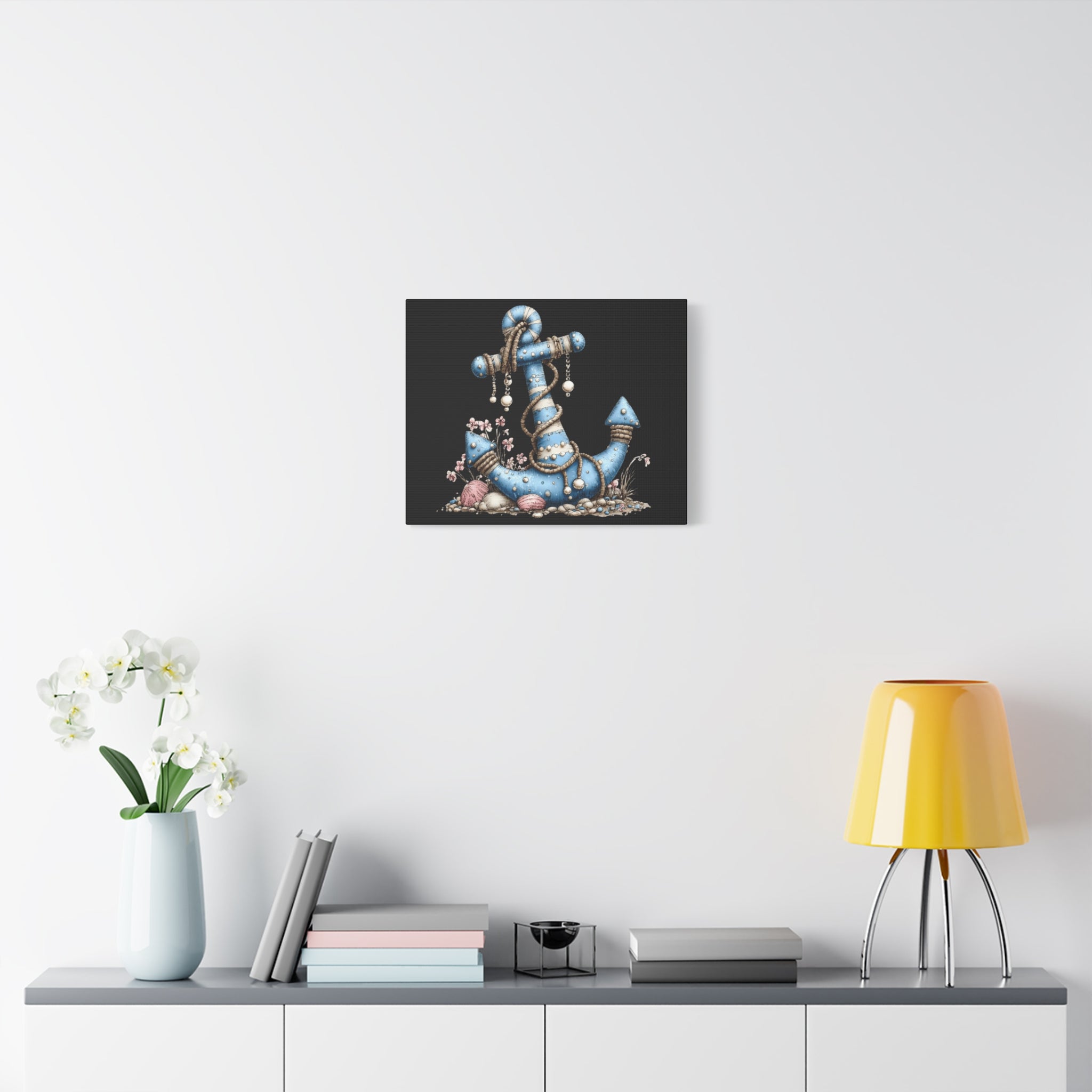 Nautical Blue Anchor Canvas Art — Coastal Wall Decor