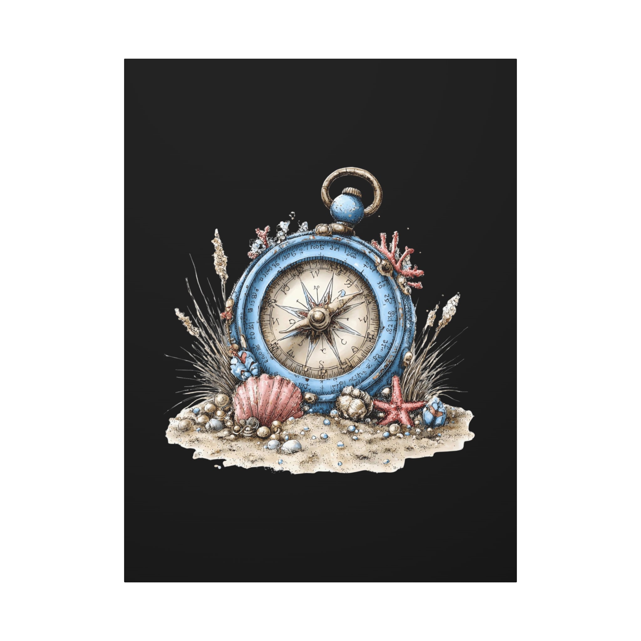 Nautical Compass Canvas Wall Art — Vintage Sea Shell Beach Decor
