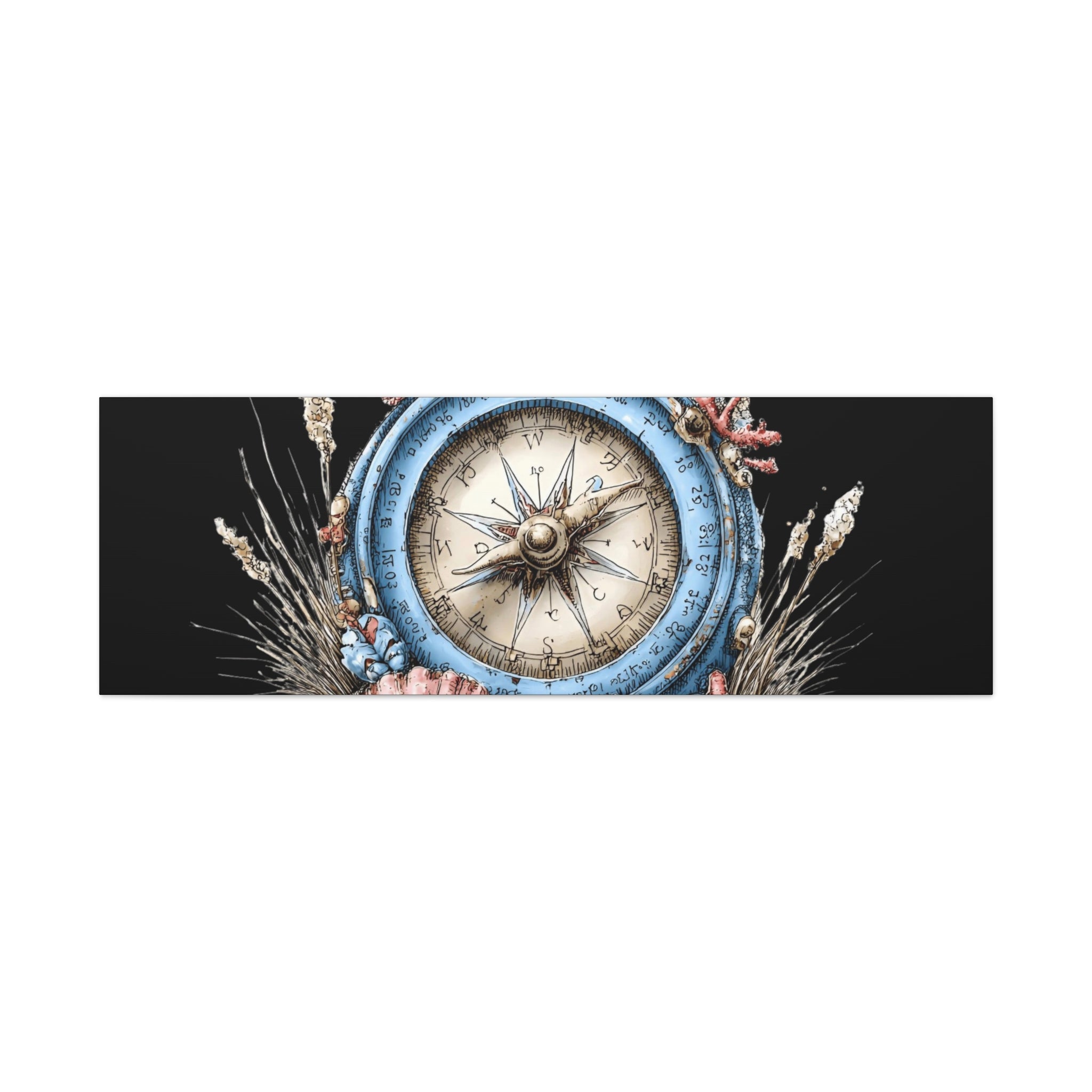 Nautical Compass Canvas Wall Art — Vintage Sea Shell Beach Decor