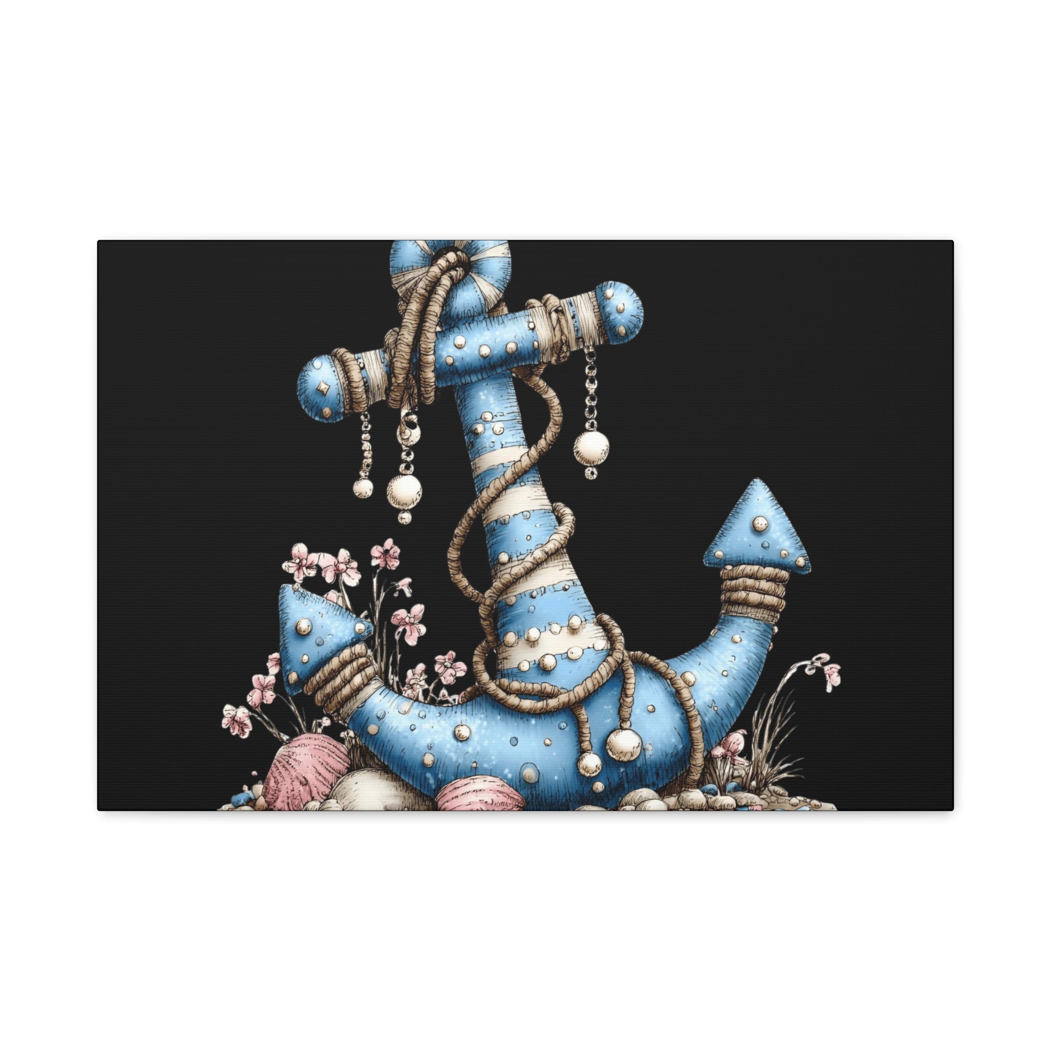Nautical Blue Anchor Canvas Art — Coastal Wall Decor