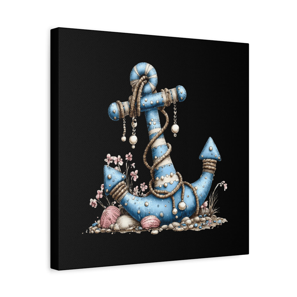 Nautical Blue Anchor Canvas Art — Coastal Wall Decor