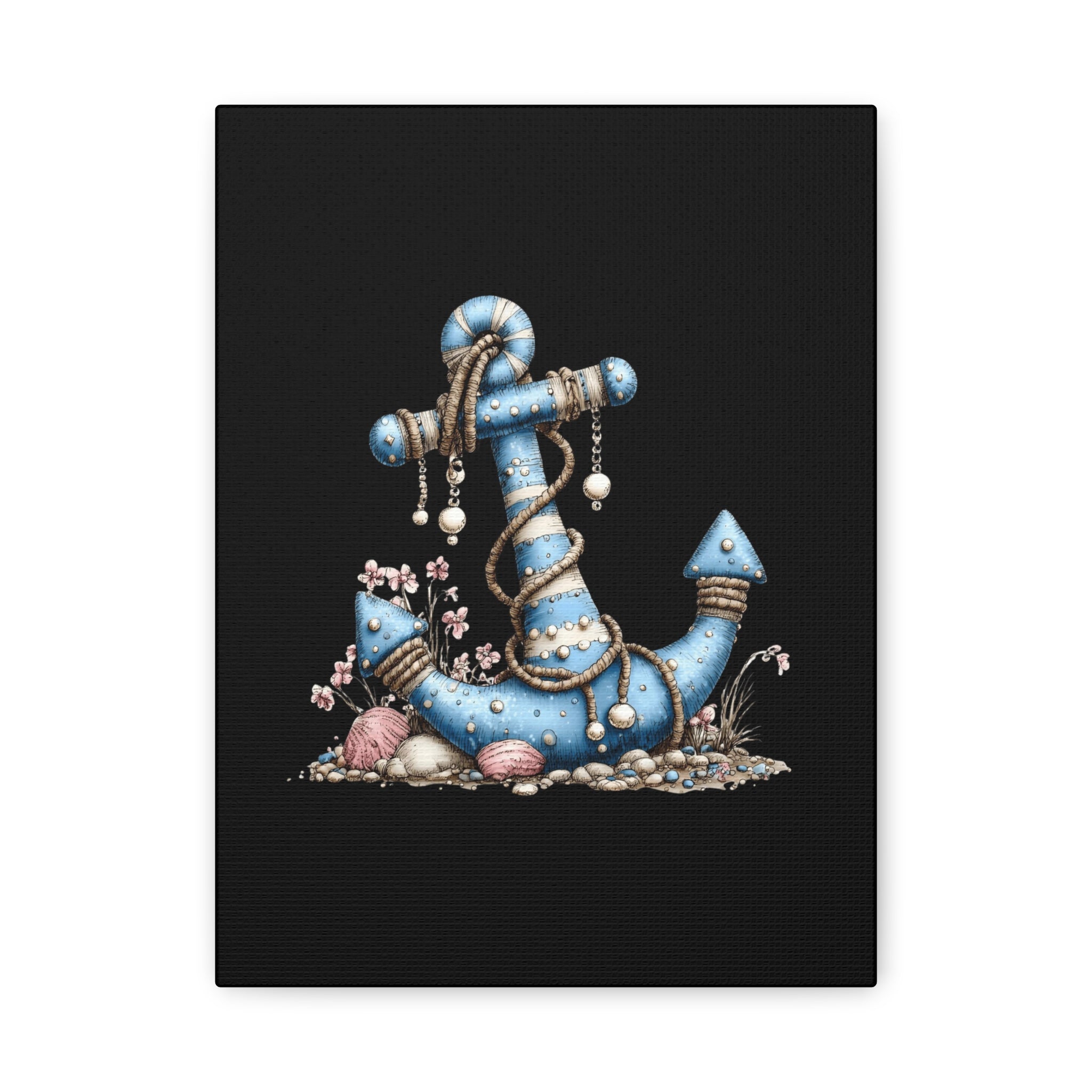 Nautical Blue Anchor Canvas Art — Coastal Wall Decor