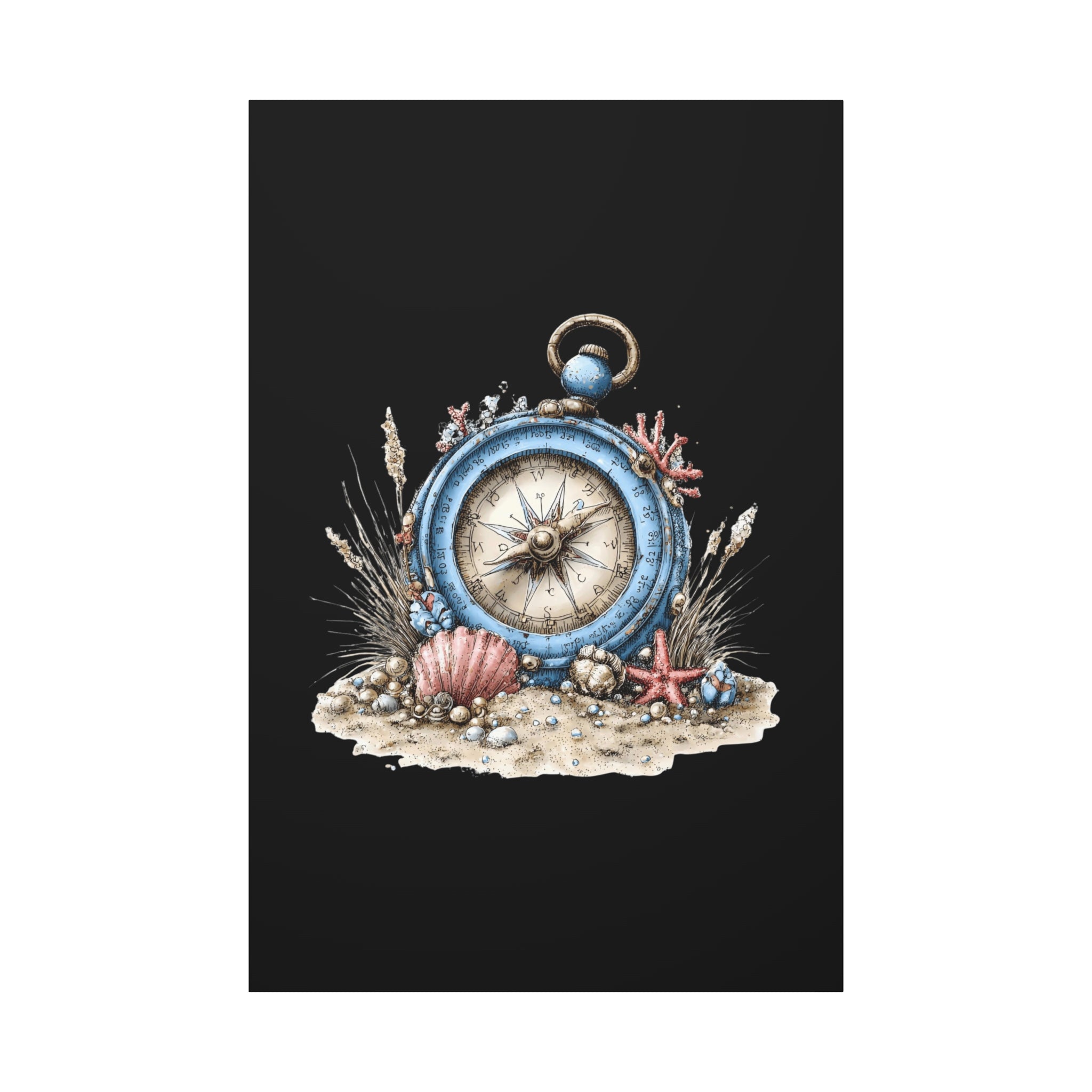 Nautical Compass Canvas Wall Art — Vintage Sea Shell Beach Decor