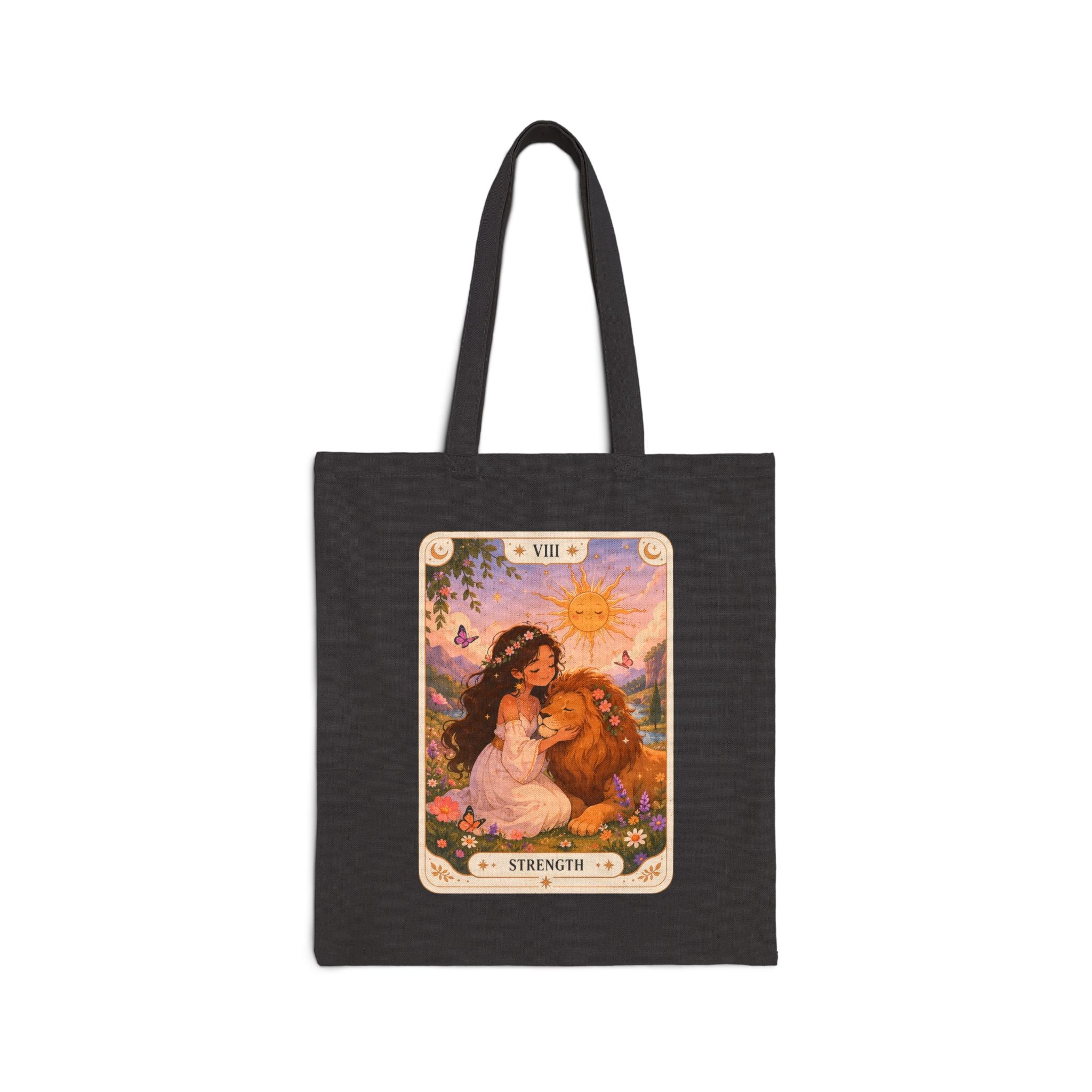 Strength Tarot Tote Bag — Vintage Tarot Card Cotton Canvas Shopper