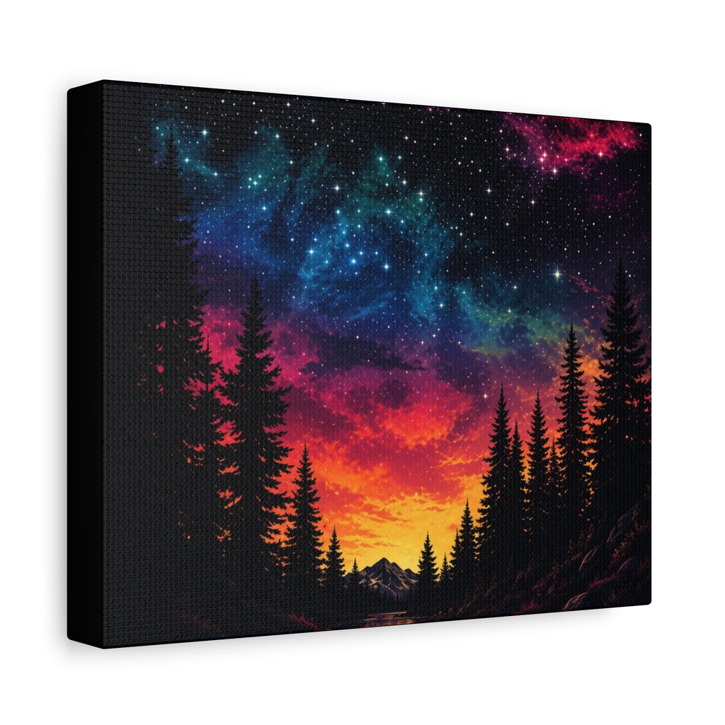Aurora Forest Canvas Wall Art — Colorful Sunset & Starry Night Landscape