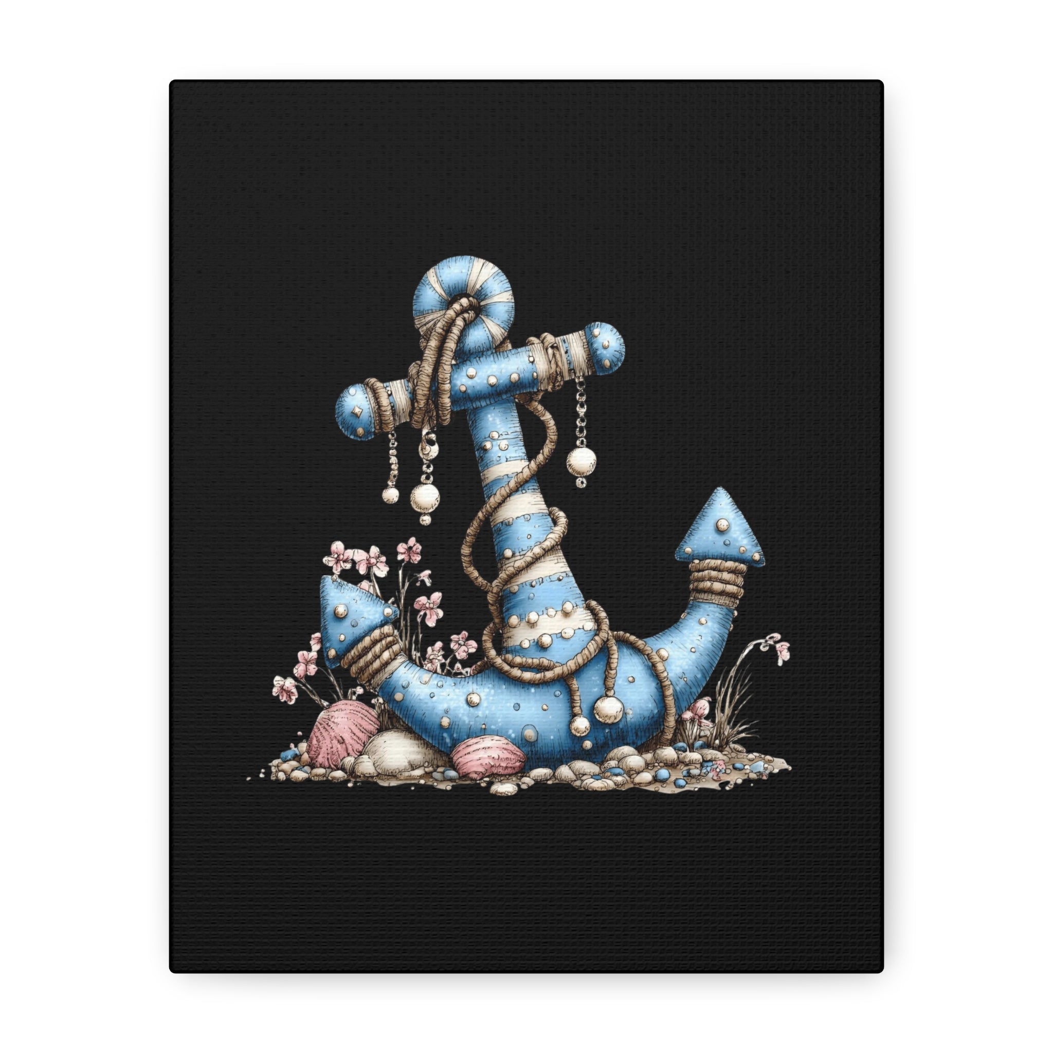 Nautical Blue Anchor Canvas Art — Coastal Wall Decor